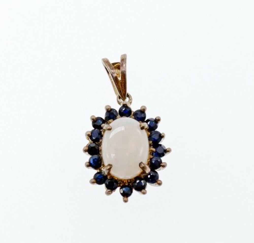 925 Sterling Silver Opal & Sapphires Pendant
